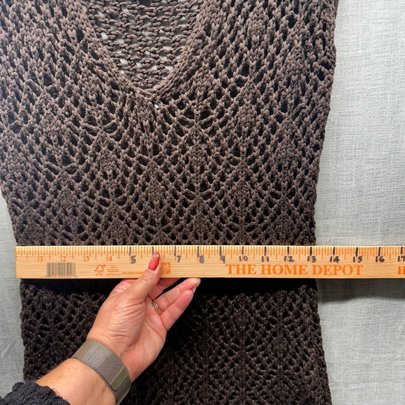 Bandolino Y2K brown, crochet knit V-neck sleeveless tank top boho cotton Med - Picture 7 of 9
